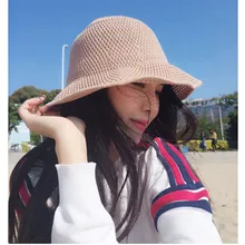 Новая женская летняя дышащая одноцветная полая хлопковая Рыбацкая шляпа свежая и дышащая женская шляпа