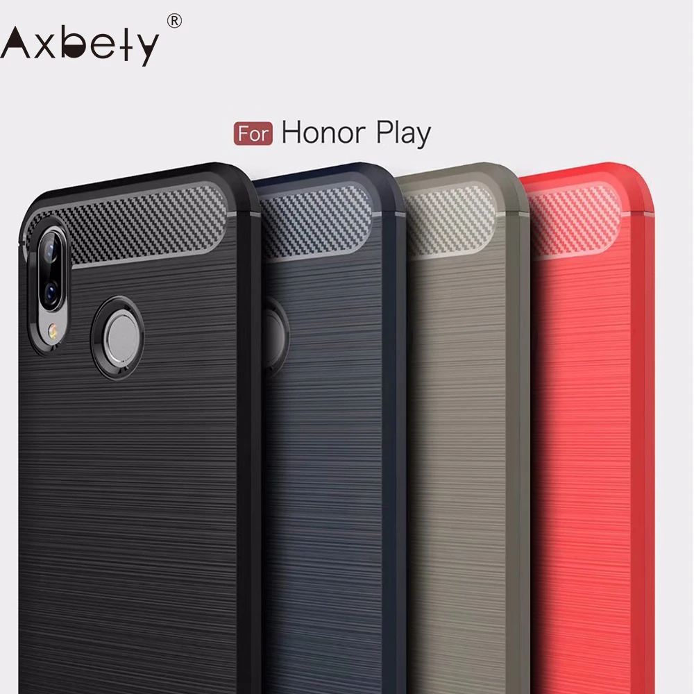 AXBETY Carbon Fiber matte Case For Huawei Honor Play 6.3 inch Luxury Slim silicon TPU Protection Cover case coqeu |