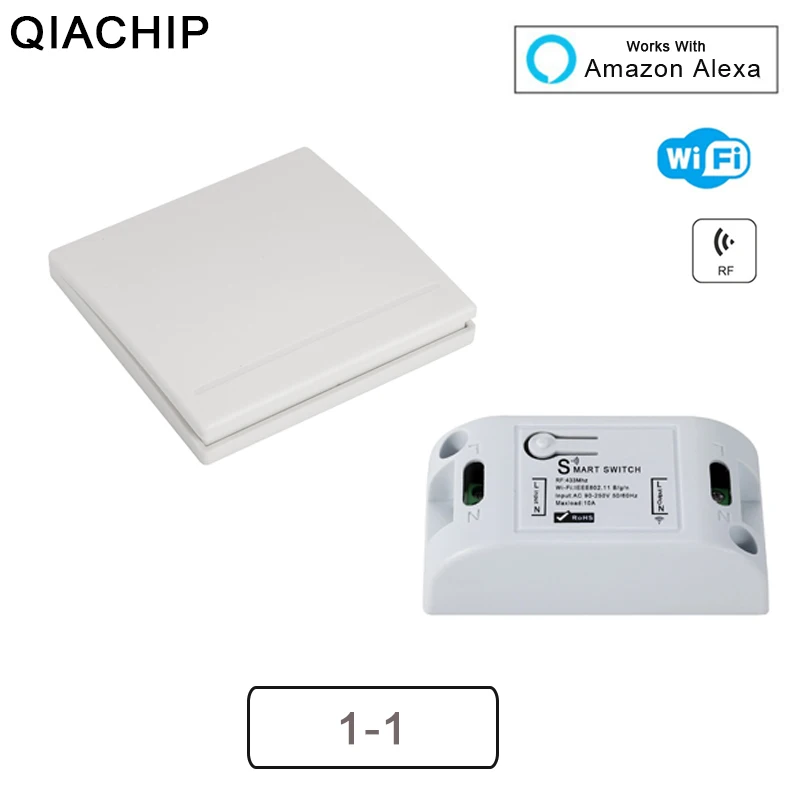 

QIACHIP Universal Wifi Wall Switch 433 Mhz Wireless Remote Control Light Smart Home Automation RF Relay Module Work With Alexa