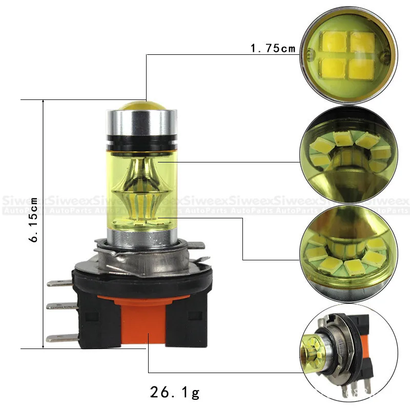 1 шт. H15 2835 20 SMD Автомобильный светодиодный желтый туман светильник фар дальнего