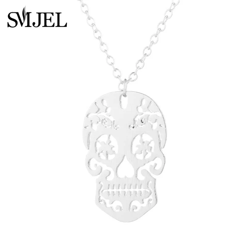 SMJEL, винтажное ожерелье с подвеской в виде скелета, женское этническое ожерелье с черепом, мексиканское ювелирное изделие в виде черепа, подарки на Хэллоуин, колье для женщин - Окраска металла: Silver