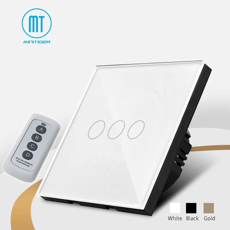 

EU Standard Remote Control Switch 3 Gang 1 Way Smart Wall Switch Wireless remote control touch light switch remote control 20m
