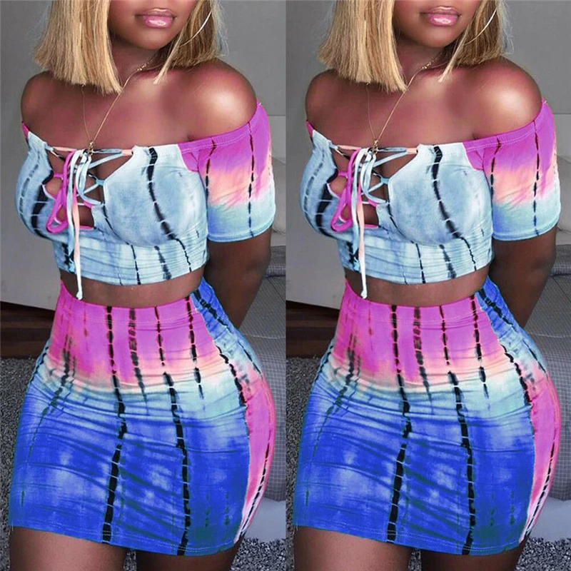 

Women 2 Piece Set Striped Outfits Off Shoulder Crop Top Bodycon Skirt Casual Women Clubwear Party Clothes Ladies Sets Outfits