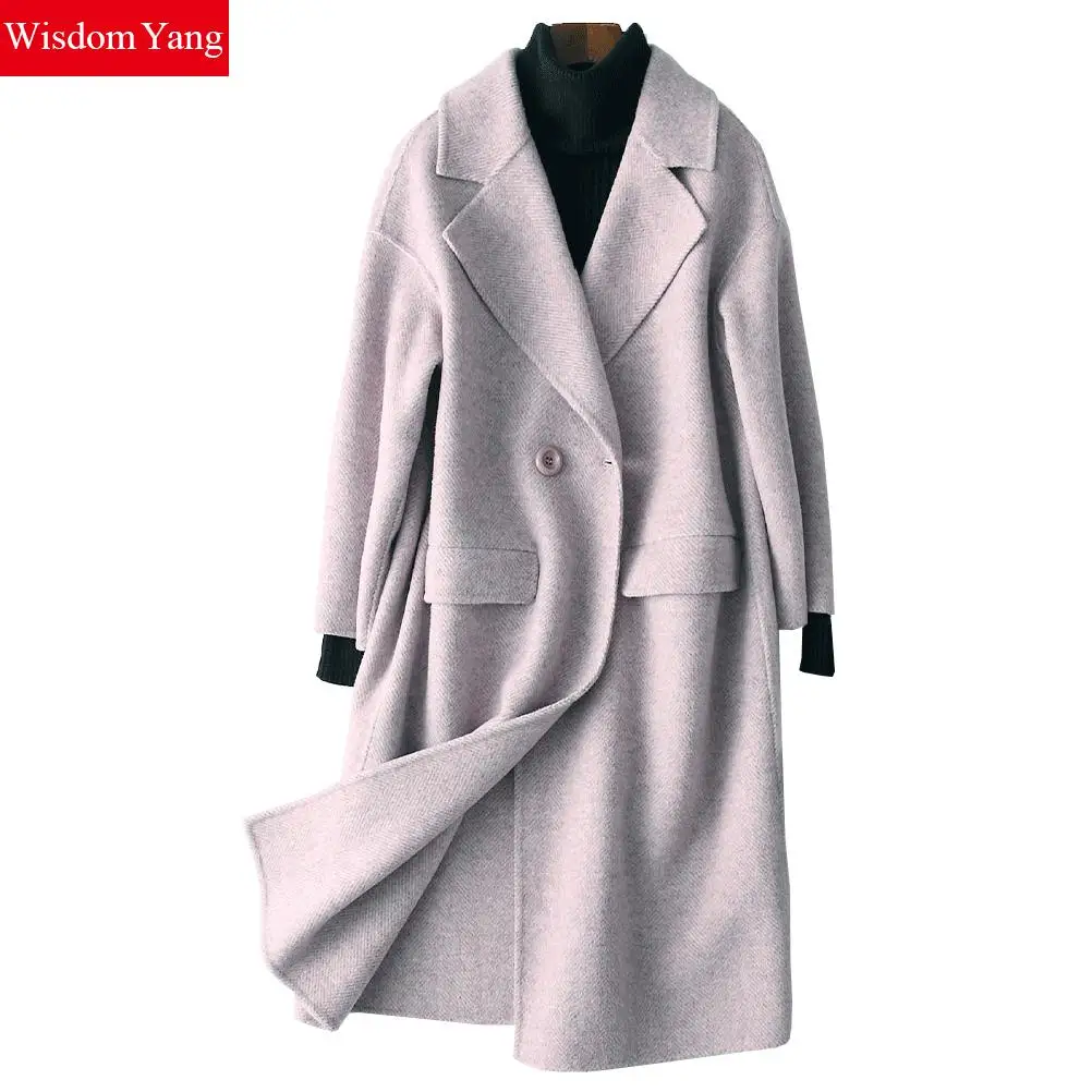 

Elegant Brown Purple Khaki Wool Women Coats Winter Warm 2018 Female Xlong Overcoat Woolen Woman Coat Office Lady Loose Outerwear