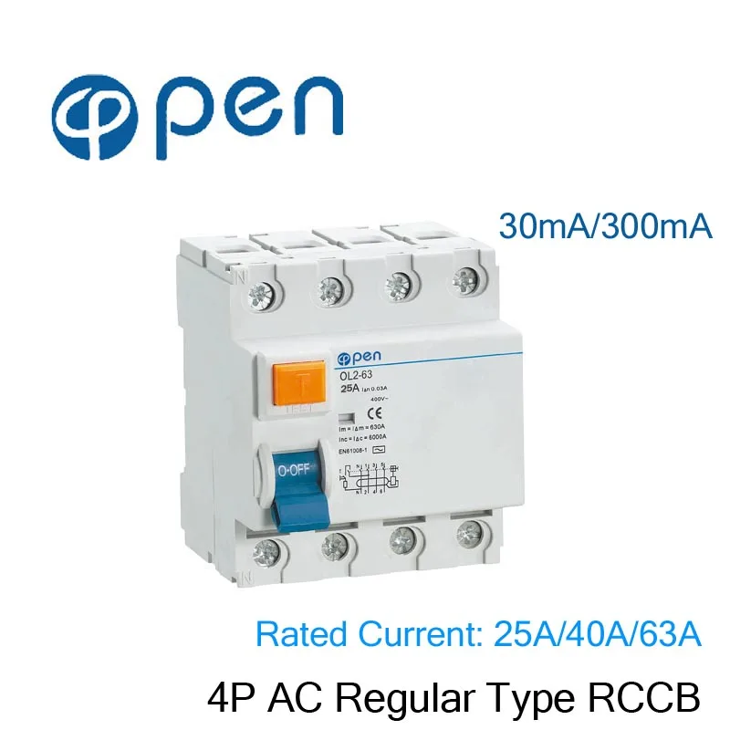 RCCB 4P 25A 300mA AC Тип УЗО остаточного тока для утечки и защиты от короткого замыкания