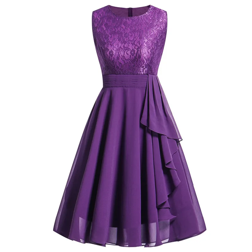 Элегантное женское летнее вечернее платье без рукавов с круглым вырезом, плиссированное официальное платье, женское платье 90528 - Цвет: Purple