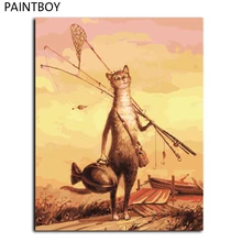 Pesca del gato diy pintura al óleo sin marco pintura by numbers pared arte Pintura Acrílica Sobre Lienzo Decoración Del Hogar Para la Sala de estar GX4448