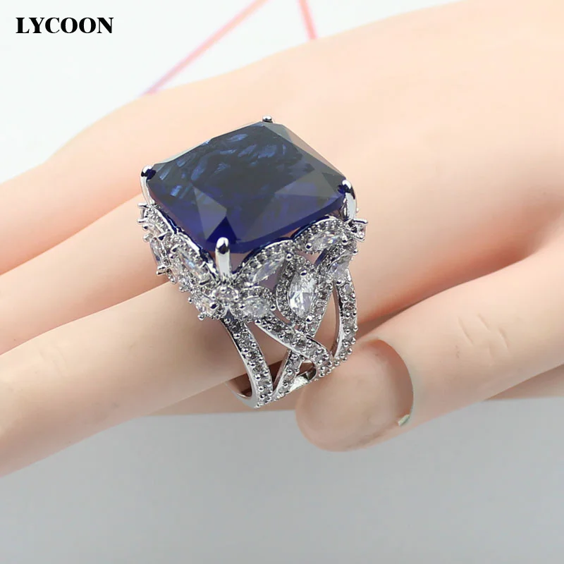 

LYCOON New Elegant Big Square Hyperbole Rings Prong setting Crystal and Cubic Zirconia Butterfly ring for women LYD199