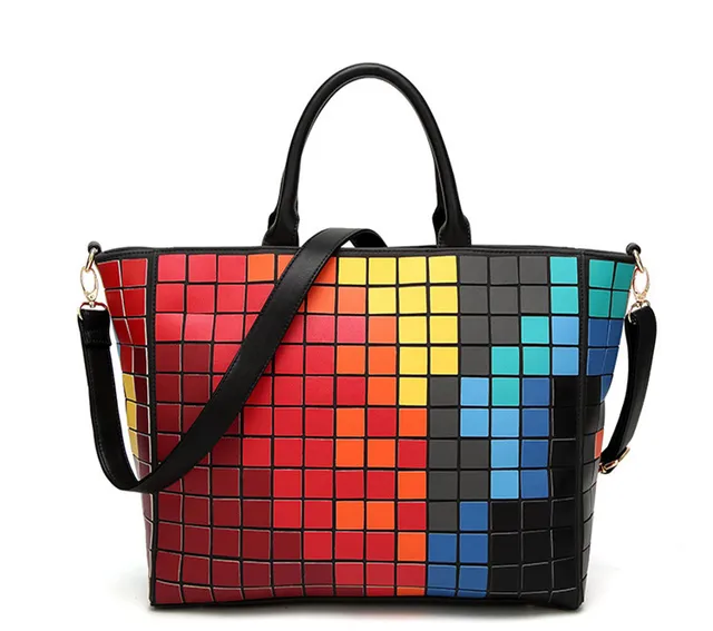Buy 2018 Fashion Geometric Mosaic women's handbags