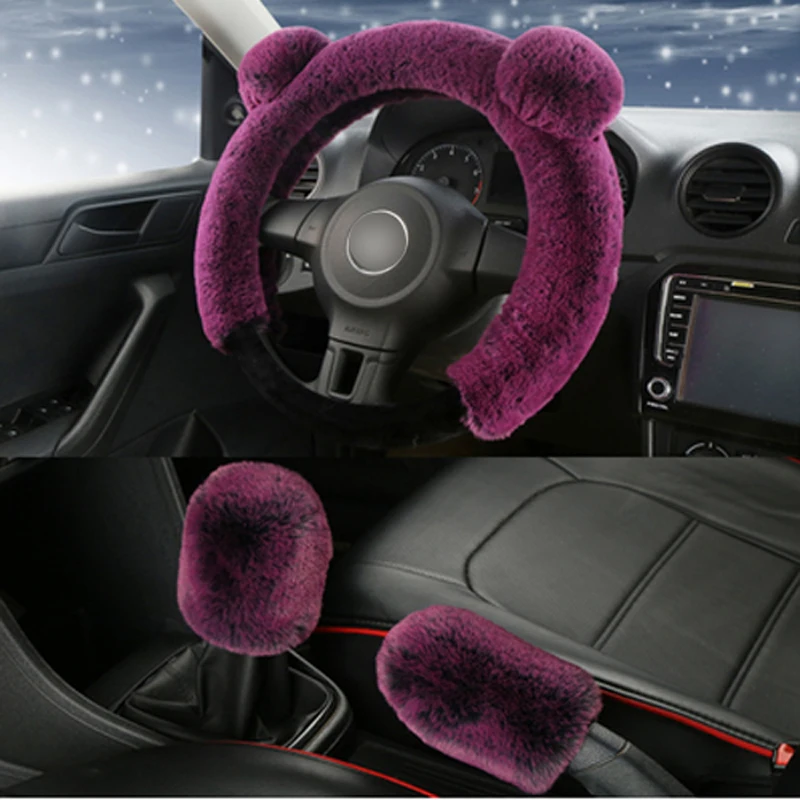 felpa rosa funda de freno de mano color de invierno peluche Funda para volante de coche L/_shop size juego completo