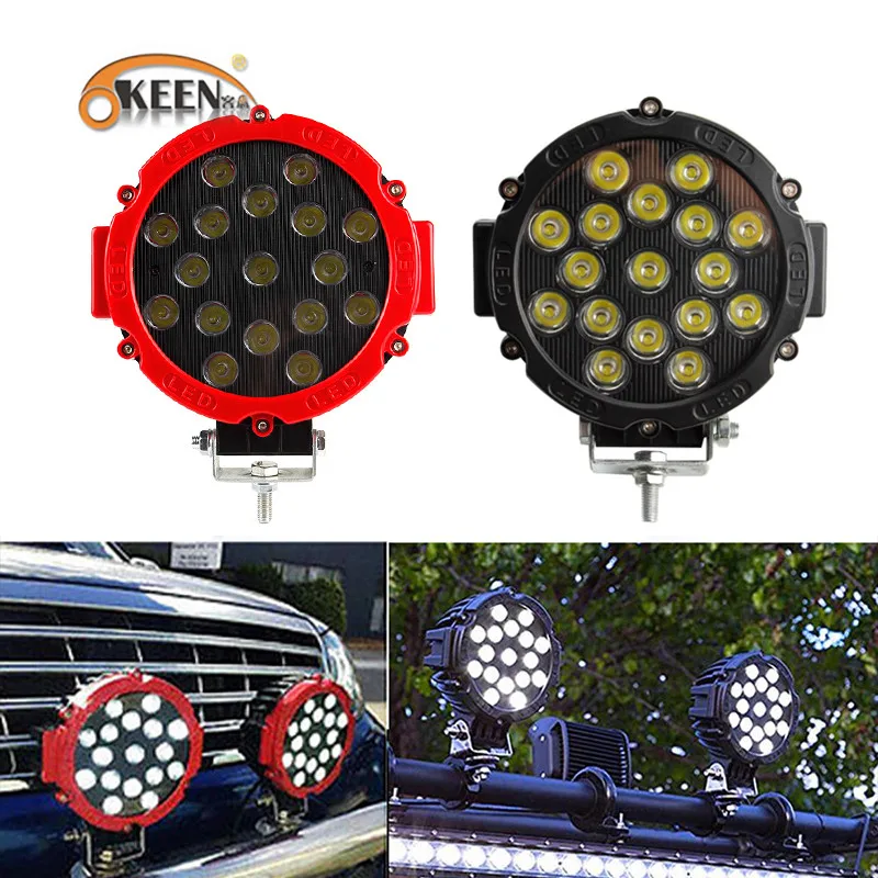 Cena OKEEN 12V 24V latarka podłużna led do pracy W terenie 7 cal 51W okrągłe led światła do samochód 4x4 samochód terenowy ciągnika ATV SUV jazdy światła przeciwmgielne