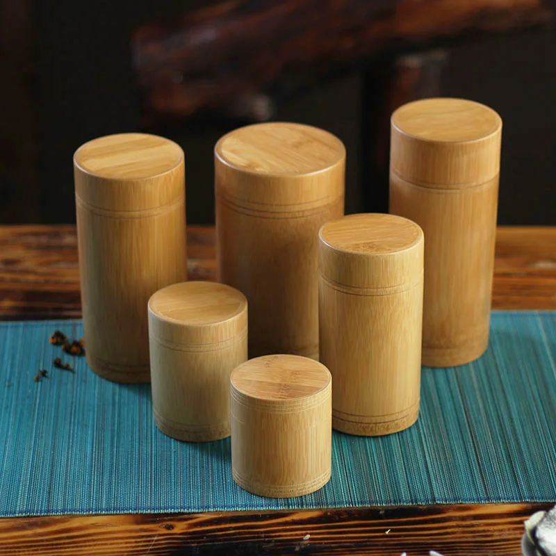 

6 Size Vintage Bamboo Tea Box Storage Box Tea Canister Boxes Tea Jar Caddy Seal Storage Bottle Case Handmade Organizer Spice Jar