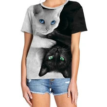 Забавная 3D женская футболка с котом, Женский Топ с коротким рукавом, Harajuku, футболки, топ размера плюс футболка с изображением животного, женская футболка
