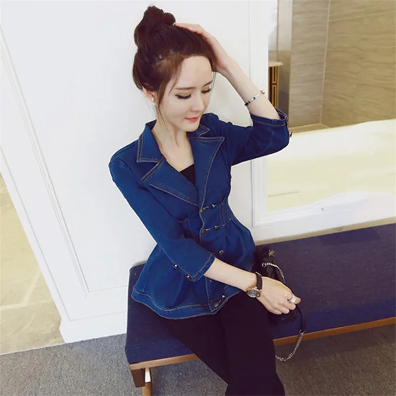 New Sexy Denim Jacket Women Fashion Slim 2017 Elegant Backless Jackets Women Elastic Waist Basic Veste Blue Jeans Jacket Femme