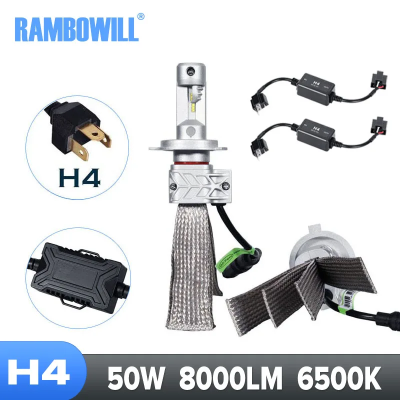 

LED H4 Headlight Bulb Car Light Daytime Running Light Work Lights Adapter CSP 50W 8000LM 6500K 12V 24V for Car,Truck,Boats DRL