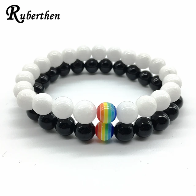 Ruberthen 2018 New Design Rainbow Bracelet 7 Colorful Bead Ruberthen 2018 New Design Rainbow Bracelet 7 Colorful Bead Black Onyx White S Drop