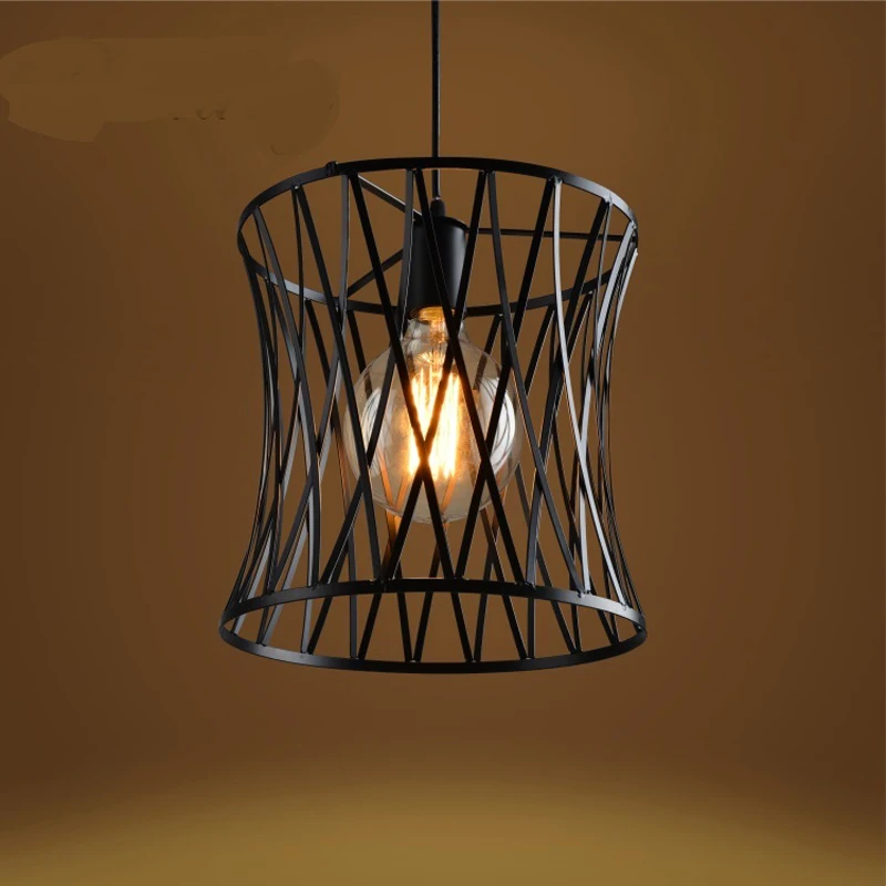 

Nordic Pendant Lights studio lamp black birdcage retro American modern simple creative study iron bar lamp LO72514