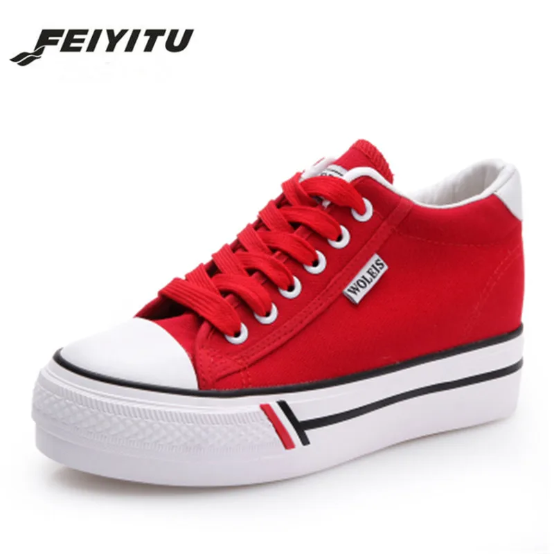 

FeiYiTu Spring new fashion women shoes casual platform striped Canvas cotton simple woman white sneakers female chaussure femme