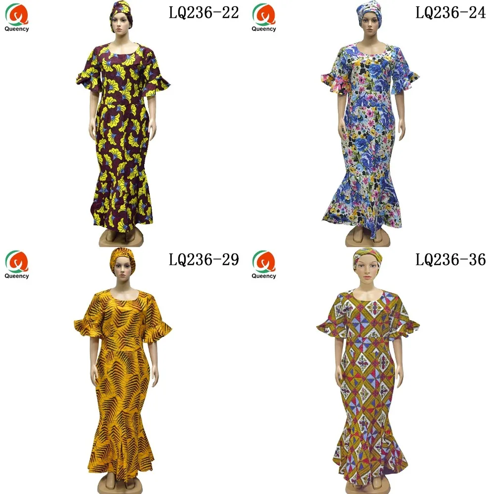 

Queency African Wax dresses and headtie to match Nigerian ladies wedding dresses 1 set/pack DHL free shipping LQ236