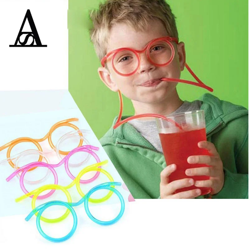 4Pcs Funny glasses soft plastic straw flexible drinking toys party joke