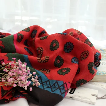 

2020 women ethnic red head scarf female autumn winter Spain style long bohemian red print scarf shawl pashmina