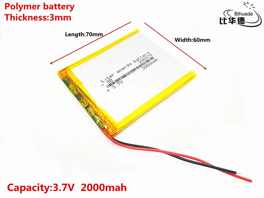 

3.7V 2000mAh 306070 Lithium Polymer Li-Po li ion Rechargeable Battery Lipo cells For MP3 toys PDA Speaker Searchlight MP5