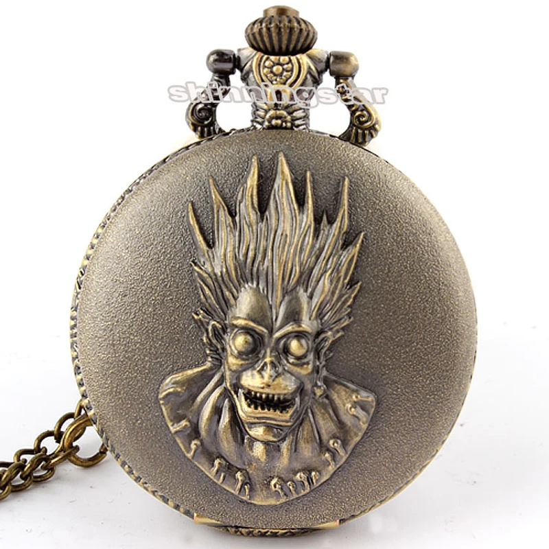

Antique Chain Death Punk Skull Quartz Bronze Pocket Watch Necklace Pendant Mens Boy Halloween Gift