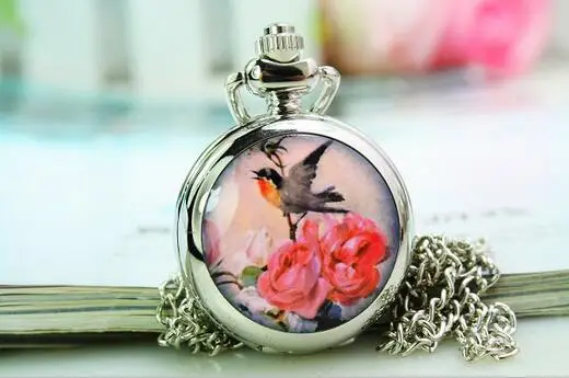 lovely-birds-rose-silver-mini-quarzt-pocket-watch-enamel-kid-women-girl-necklace-pendant-gifts-pj25