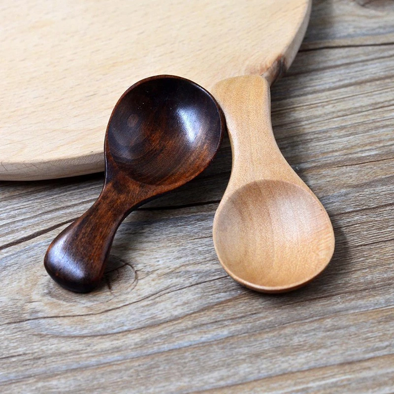 Mini Natural Wooden Spoon Scoop Tea Honey Coffee Condiment Salt Sugar Spoon GA