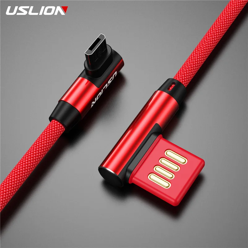 USLION L Type Micro USB Cable For Samsung Xiaomi Huawei MEIZU SONY Android 2A Charge fast charging cables Data Adapter 90 Degree