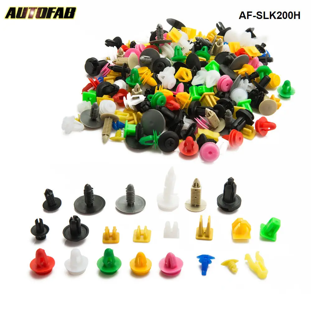 200pcs/LOT Mixed Auto Fastener Vehicle Car Bumper Clips Retainer Fastener Rivet Door Panel Fender Liner Universal AF-SLK200H