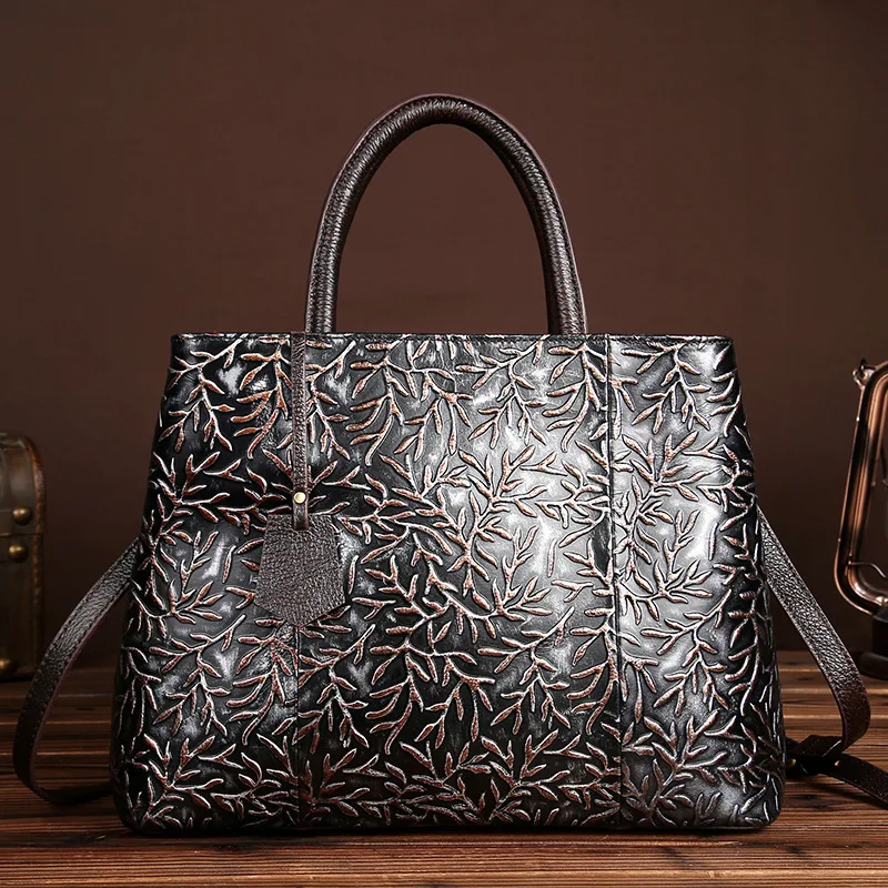 

YISHEN Embossed Flower Women Handbags Genuine Leather Women Shoulder Bags Fashion Casual Messenger Bags Top-handle Totes LS8833