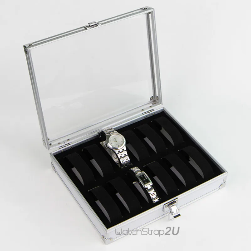 12 сетчатых вставных слотов коробка для хранения часов Алюминиевый Дисплей Чехол ювелирные изделия Органайзер браслет чехол прозрачный