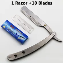 1 Набор, мужские прямые бритвы из нержавеющей стали, Складные лезвия для бритья, инструменты для удаления волос с 10 лезвиями 77-02