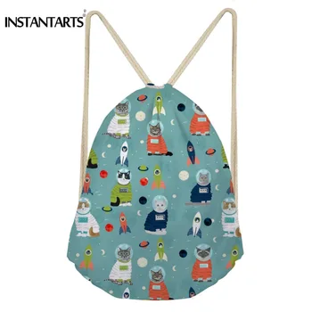 

INSTANTARTS Space Cat Women Fitness Backpack 3D Galaxy Star Print Men Small String Drawstring Bag Gym Sack Teen Girl Boy Bagpack