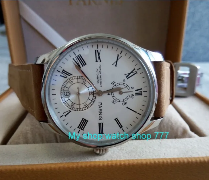 

43mm PARNIS White dial Automatic Self-Wind Mechanical movement men's watch Auto Date power reserve Mechanical watches zdgd35a