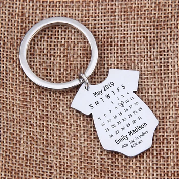 

Date Private Customized Figure Key Chain Baby Birth Gift Jewelry For First Father Mom