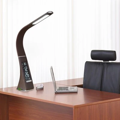 Сенсорный светодиодный светильник с регулируемой яркостью, настольная лампа для бизнеса, кожаная текстура, USB лампа для чтения, будильник, офисная/Читальная комната