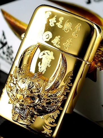 

60*37*16mm new design Hand carved Retro Original punk kerosene gold wolf head lighter
