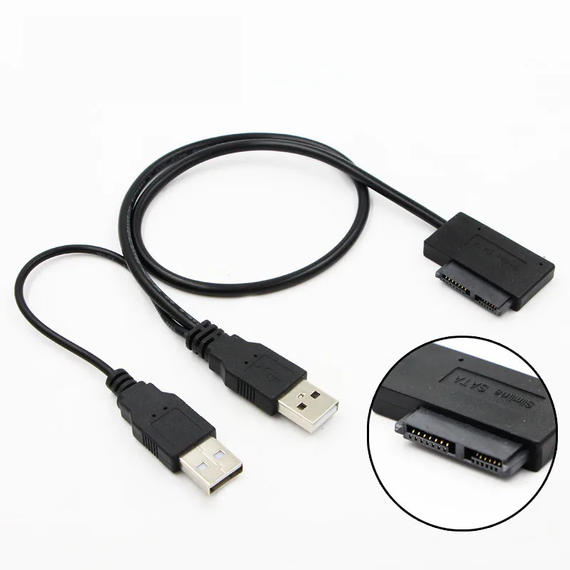 Тонкий SATA кабель USB 2 0 к 6 + 7 13Pin с внешним источником питания USB2.0 для