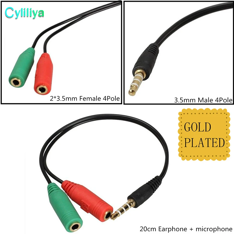 

3.5mm Mini Jack 1 Male to 2 Females (Headset + Mic) Y Splitter Earphone Headphone Microphone Speak Flat Audio Cable 10pcs/lot
