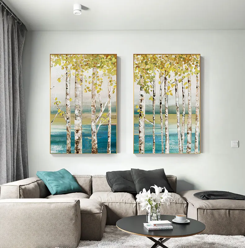 Картина на холсте с желтым деревом зеленым озером, красивый пейзаж, плакат с N принтом, модная Настенная картина для гостиной, прохода, HD настенная художественная картина