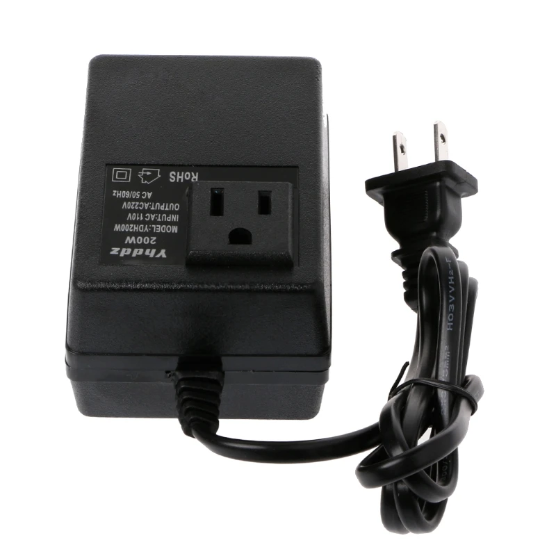 

OOTDTY 200W AC 110V to 220V Step Down Transformer Convert Travel Power US Plug Adapter