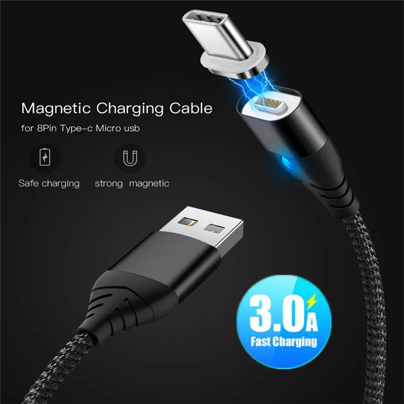 

3A Magnetic USB Cable For iPhone X Type C Micro USB Cable Fast Charging Magnet Charger USB C Cable For Samsung Huawei Xiaomi Mi8