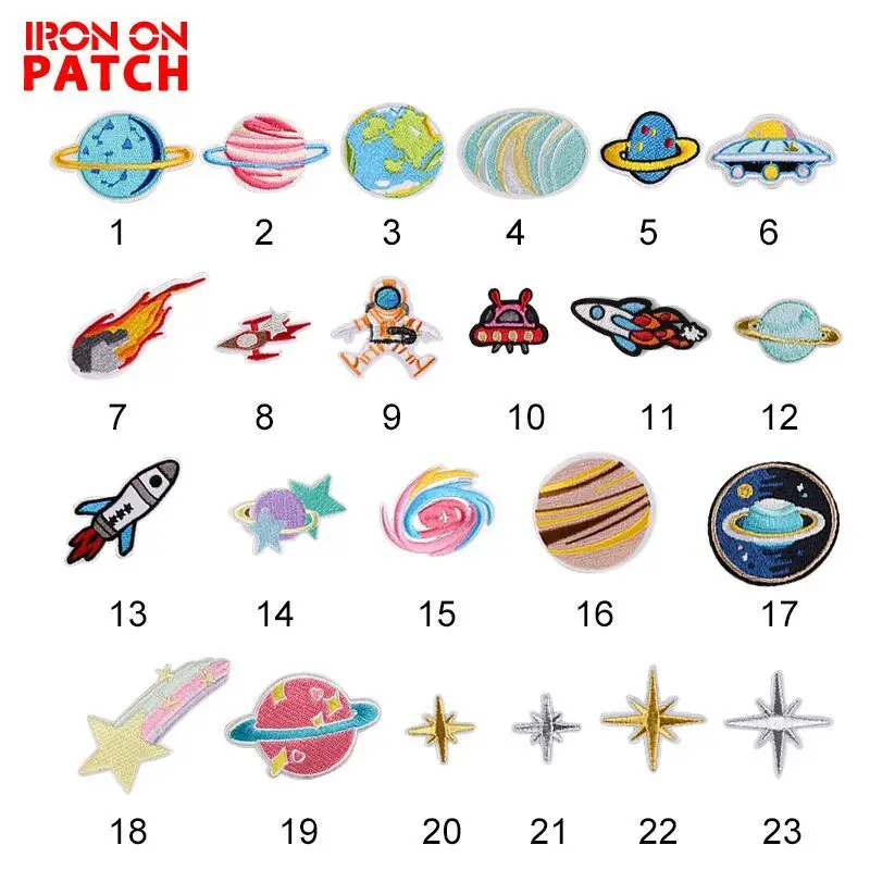 

Iron On Patch DIY Embroidered Patch Astronaut Meteorite Planet Stickers Biker Badge On Backpack Iron Patches For Clothing PATCH