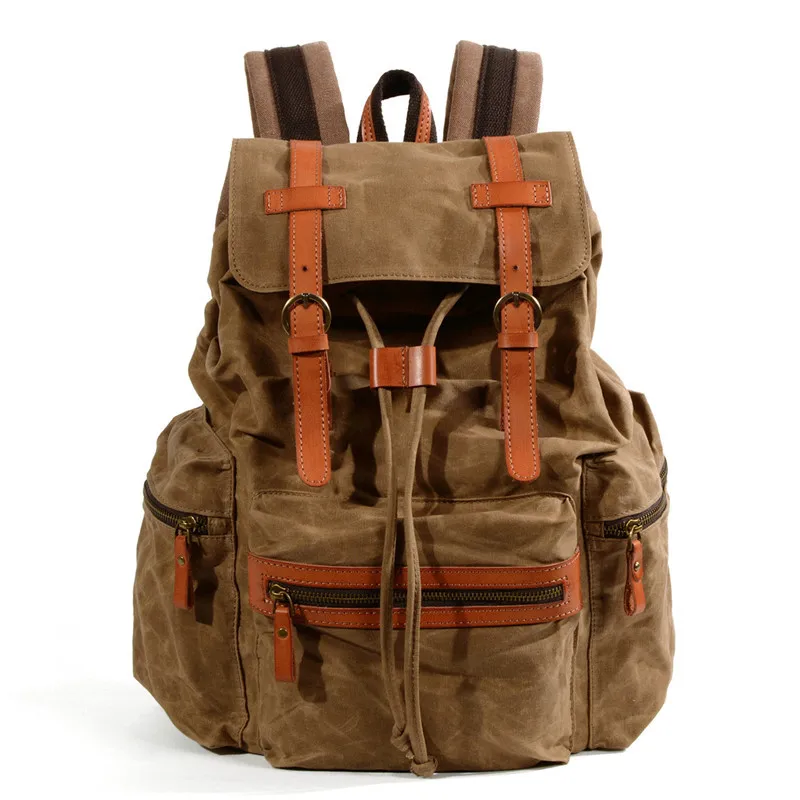 

YUPINXUAN Large Capacity Canvas Leather Backpacks for Teenagers Waterproof Travel Daypacks Fashion Drawstrings Student Back Pack