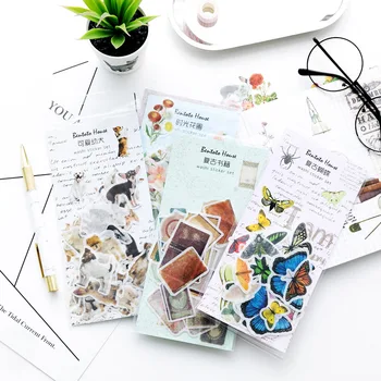 

1 Pack Vintage Flower Plant Cat Dog Butterfly Book Photo Frame Furniture Adhesive DIY Sticker Stick Label Notebook Album Decor