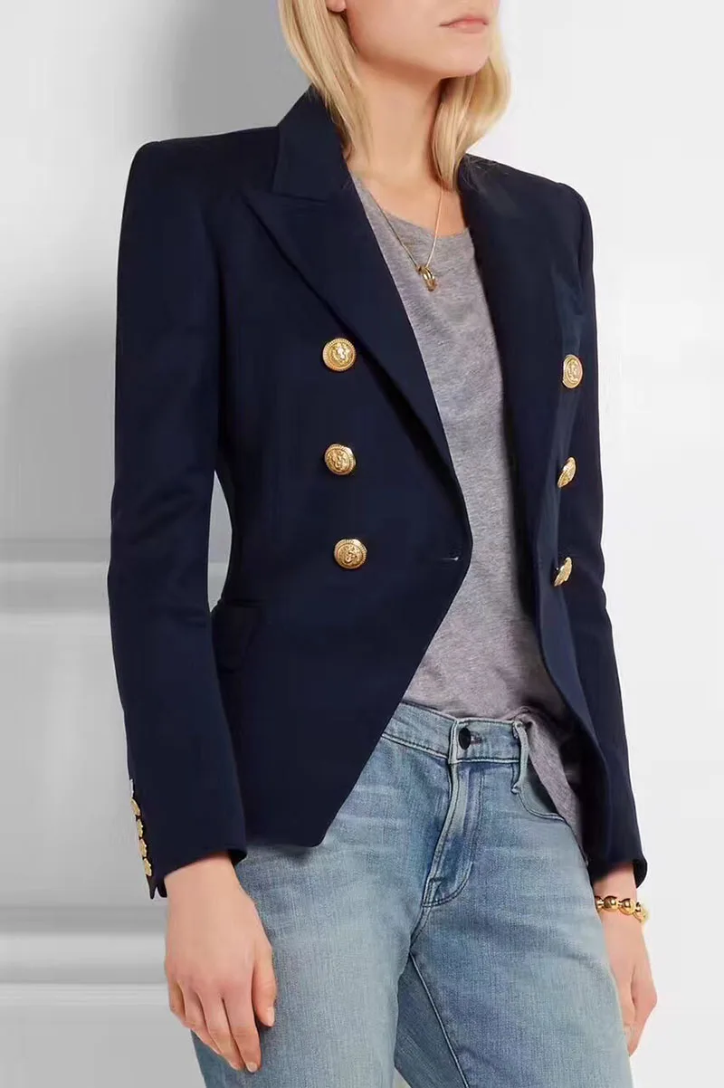 Navy Double Breasted Blazers Gold Buttoned UP Long Sleeved Cuffs ...