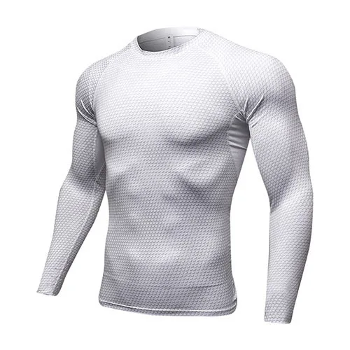 Quick Dry Workout Running Shirt Compression Fitness Tops Breathable Jersey Gym T-shirts Clothing Rashguard Male Sport Shirts Men white
