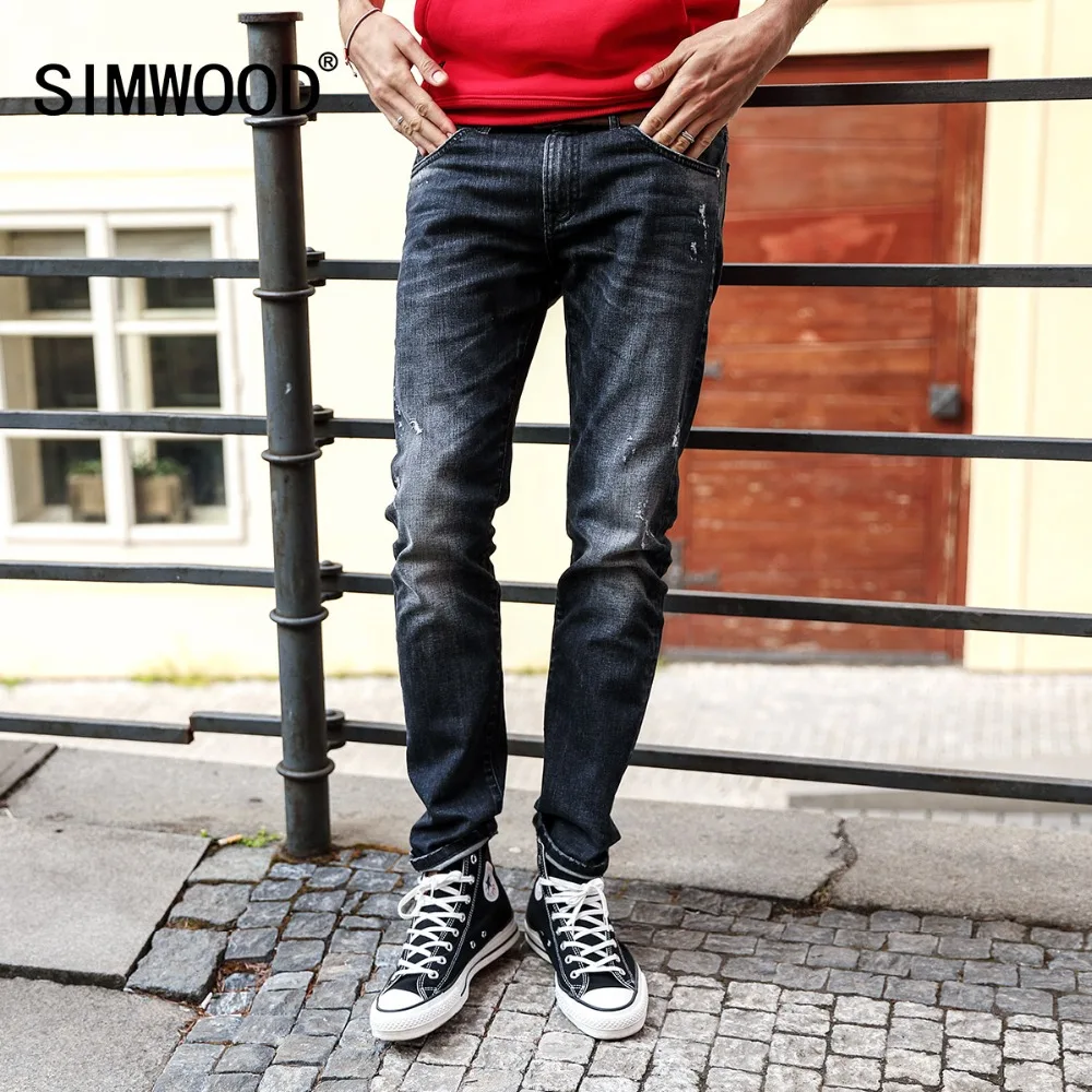 SIMWOOD байкерские джинсы Для мужчин 2019 Повседневное промывают бренд царапать